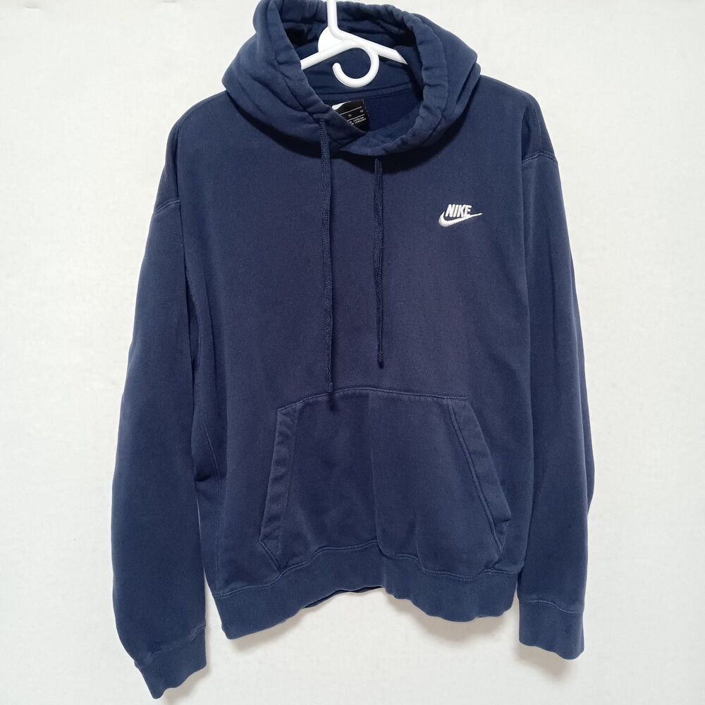 Nike Hoodie Sweatshirt Mens XL Blue Club Fleece Pullover Small Swoosh BV2654-410